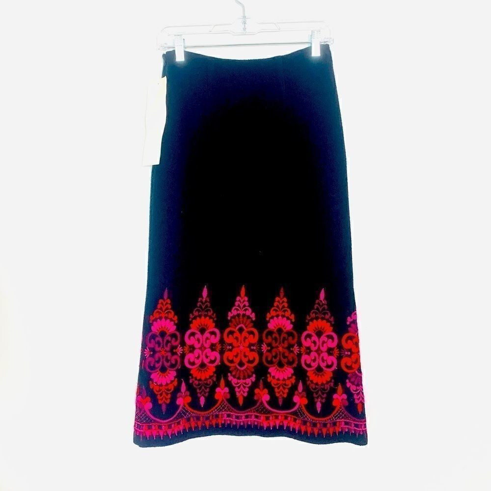 Vintage Y2K Nanette Lepore Wool Embroidered Skirt